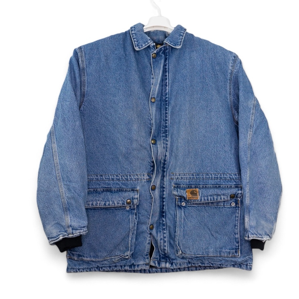 Vintage Carhartt Workwear Quilted Lined Denim Chore Jean Jacket USA Made Medium